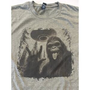 Bigfoot UFO Alien Unisex Olive Graphic Tee Sasquatch Rocker Tshirt